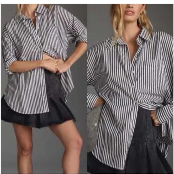 Anthropologie Tops - NWT Anthropologie The Bennet Buttondown Shirt by Maeve Anthracite Stripe Sz M